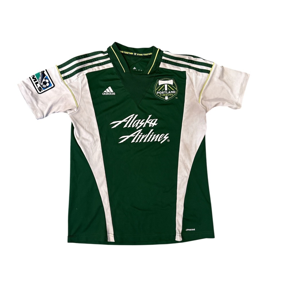 Adidas Portland Timbers Soccer Jersey Youth Large Green Alaska‎ Airlines MLS
